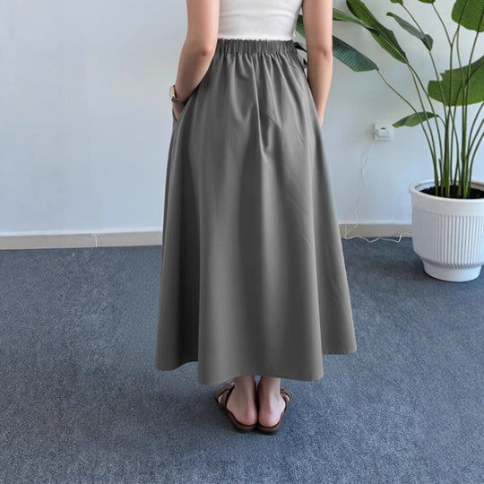 Damen Fließender Midirock mit hohem Smokbund, Bindeschleifen und Eingrifftaschen Shop Nory