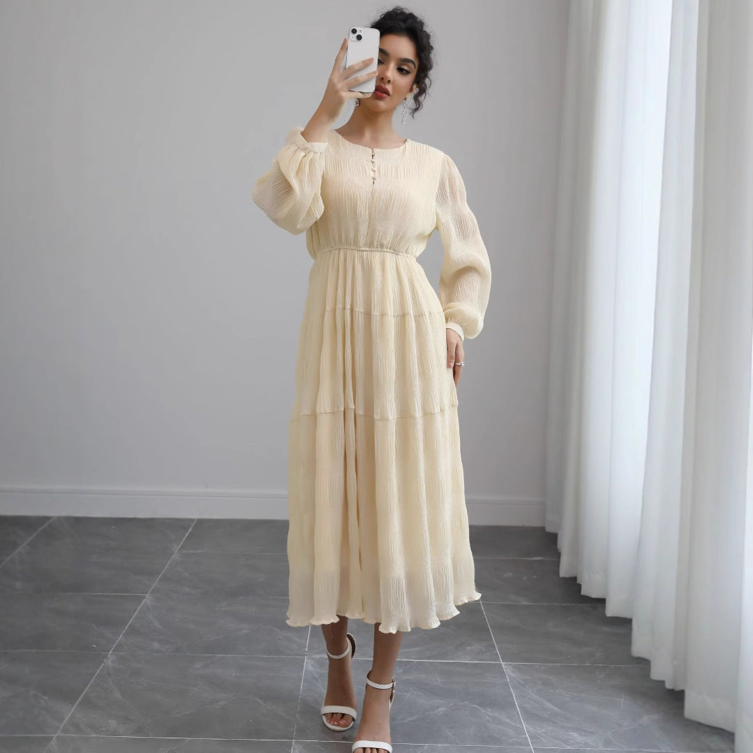 Damen Midikleid aus Crêpe mit Stufenrock, geraffter Taille und Ballonärmeln Shop Nory