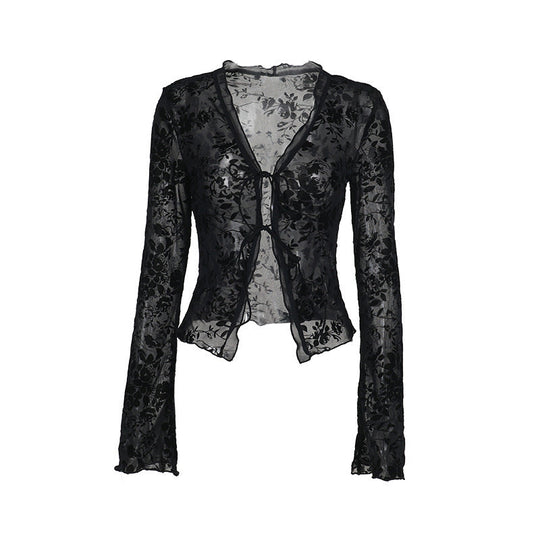 Damen Transparente Spitzenjacke mit floralen Mustern