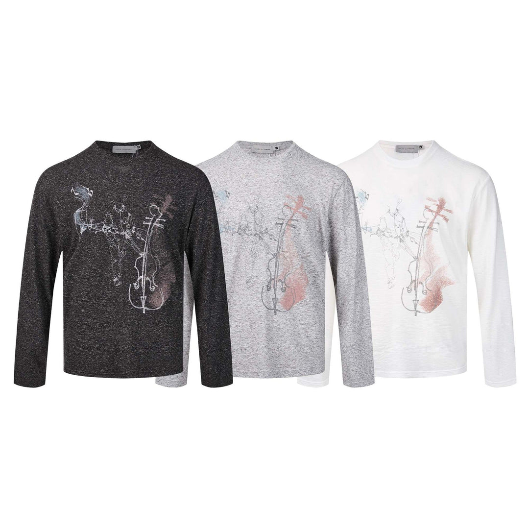 Damen Feinstrukturiertes Langarmshirt mit Rundhalsausschnitt und filigranem Grafikprint Shop Nory