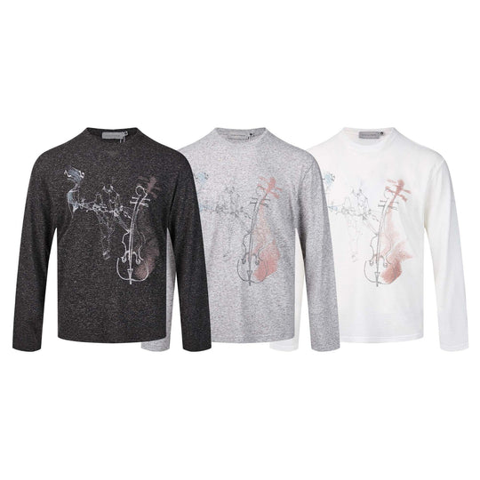 Damen Feinstrukturiertes Langarmshirt mit Rundhalsausschnitt und filigranem Grafikprint Shop Nory