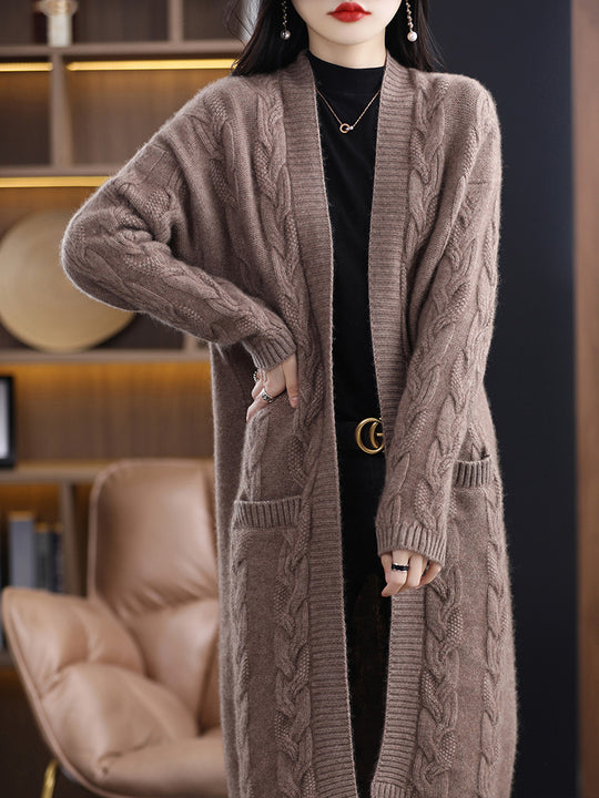 Damen Oversize-Longcardigan aus weichem Wollmix mit kontrastierenden Blockstreifen Shop Nory
