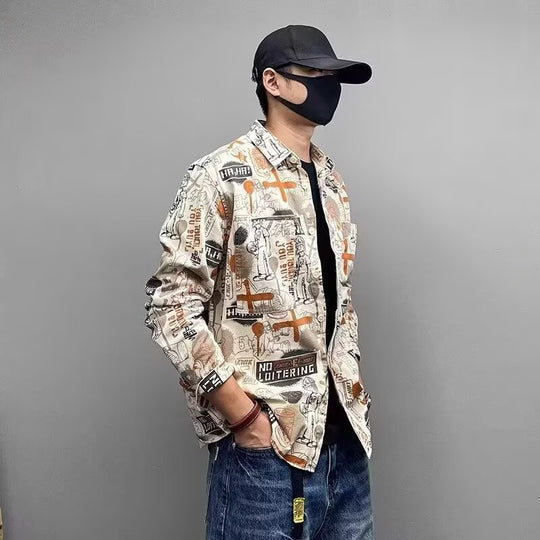 Herren Lockeres Hemdjacke mit Allover-Grafikprint und Brusttaschen Shop Nory