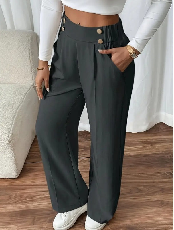 Damen Klassische weite Hose mit Knopfleiste und Taschen