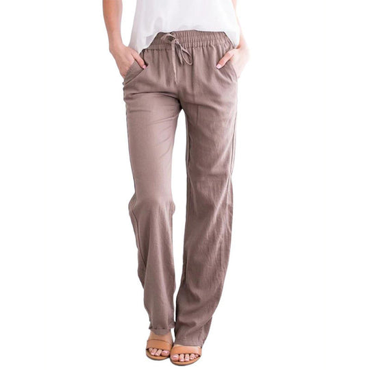 Damen Leichte Leinenoptik Palazzo-Hose mit Gummibund, Tunnelzug und Eingrifftaschen Shop Nory