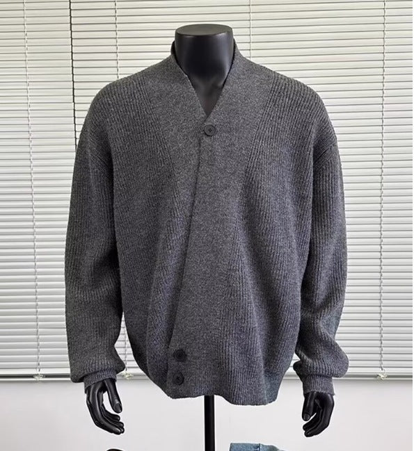 Herren Grobstrick-Cardigan im Oversize-Schnitt mit Schalkragen und asymmetrischer 3-Knopfleiste Shop Nory