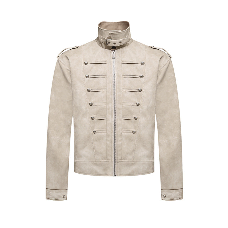 Herren Kurzjacke im Military-Marching‑Look aus Velourslederimitat mit Stehkragen & Zierknöpfen Shop Nory
