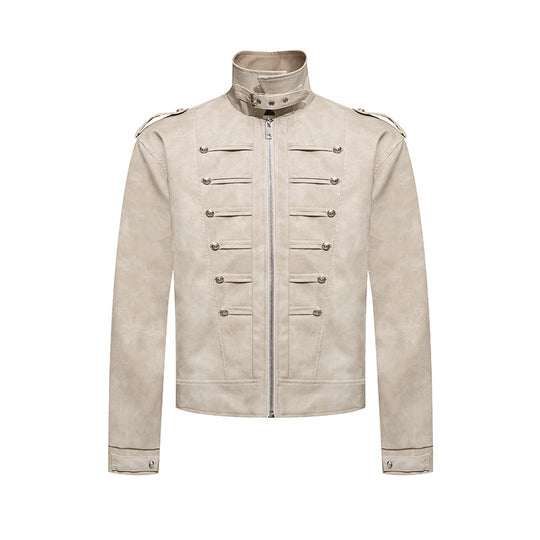 Herren Kurzjacke im Military-Marching‑Look aus Velourslederimitat mit Stehkragen & Zierknöpfen Shop Nory