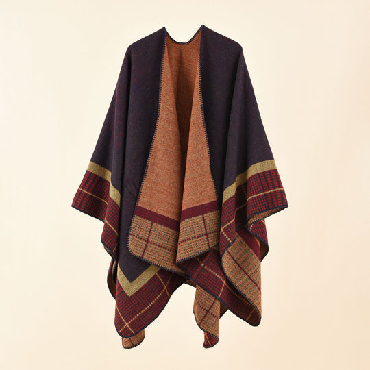 Damen Oversize-Capeponcho aus Wollmix mit kastigem Fall und feiner Bordürenstruktur Shop Nory