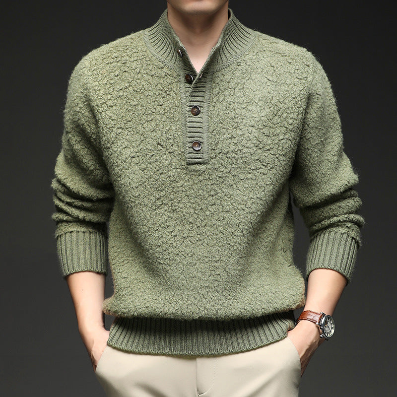 Herren Pullover mit strukturierter Oberfläche und praktischem Knopfverschluss Shopnory