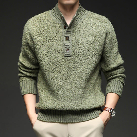 Herren Pullover mit strukturierter Oberfläche und praktischem Knopfverschluss Shopnory