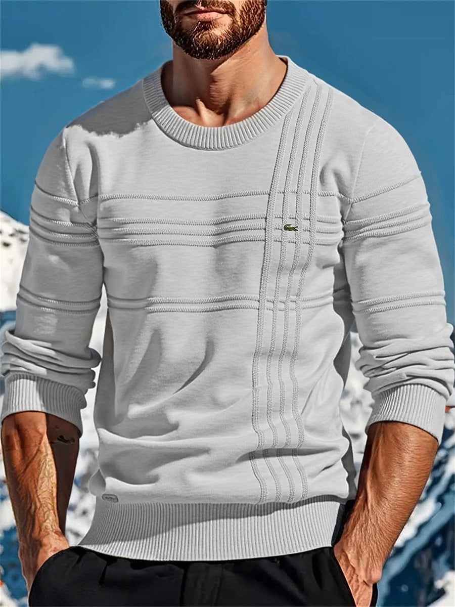Herren nan strukturierter Rundhalspullover aus Baumwollmischung Slim Fit mit Reliefstreifen und Rippenbündchen Shop Nory
