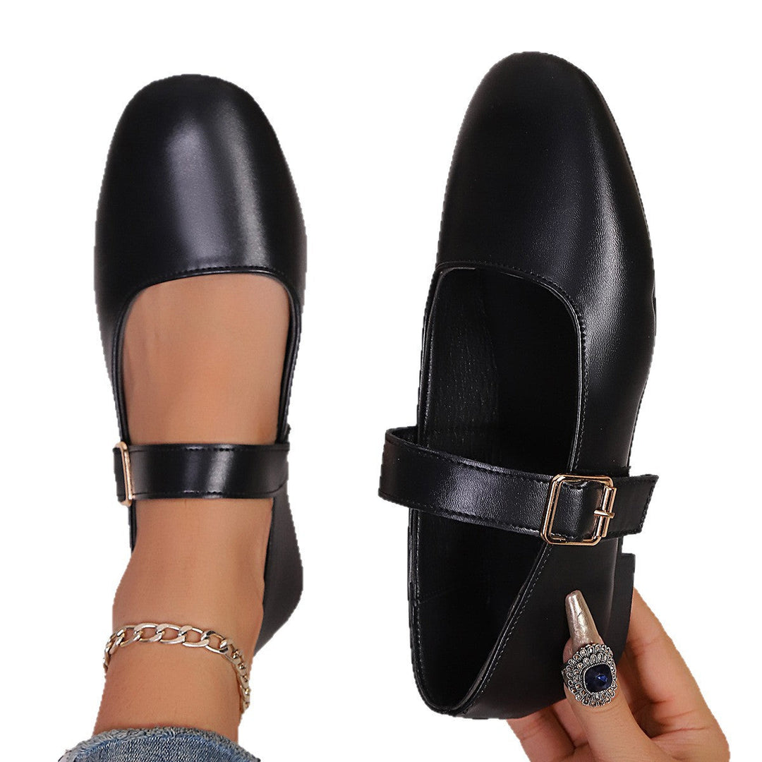 Damen Ballerinas mit verstellbarem Riemen und hochwertiger Lederoberfläche Shopnory