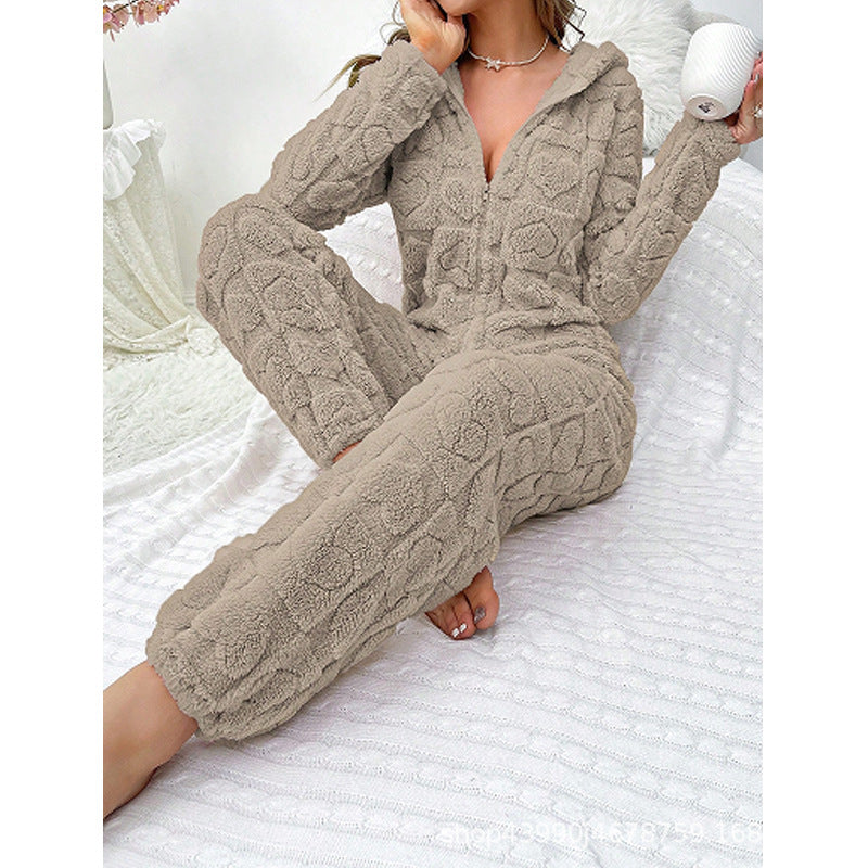 Damen Gemütlicher Fleece-Overall mit Kapuze