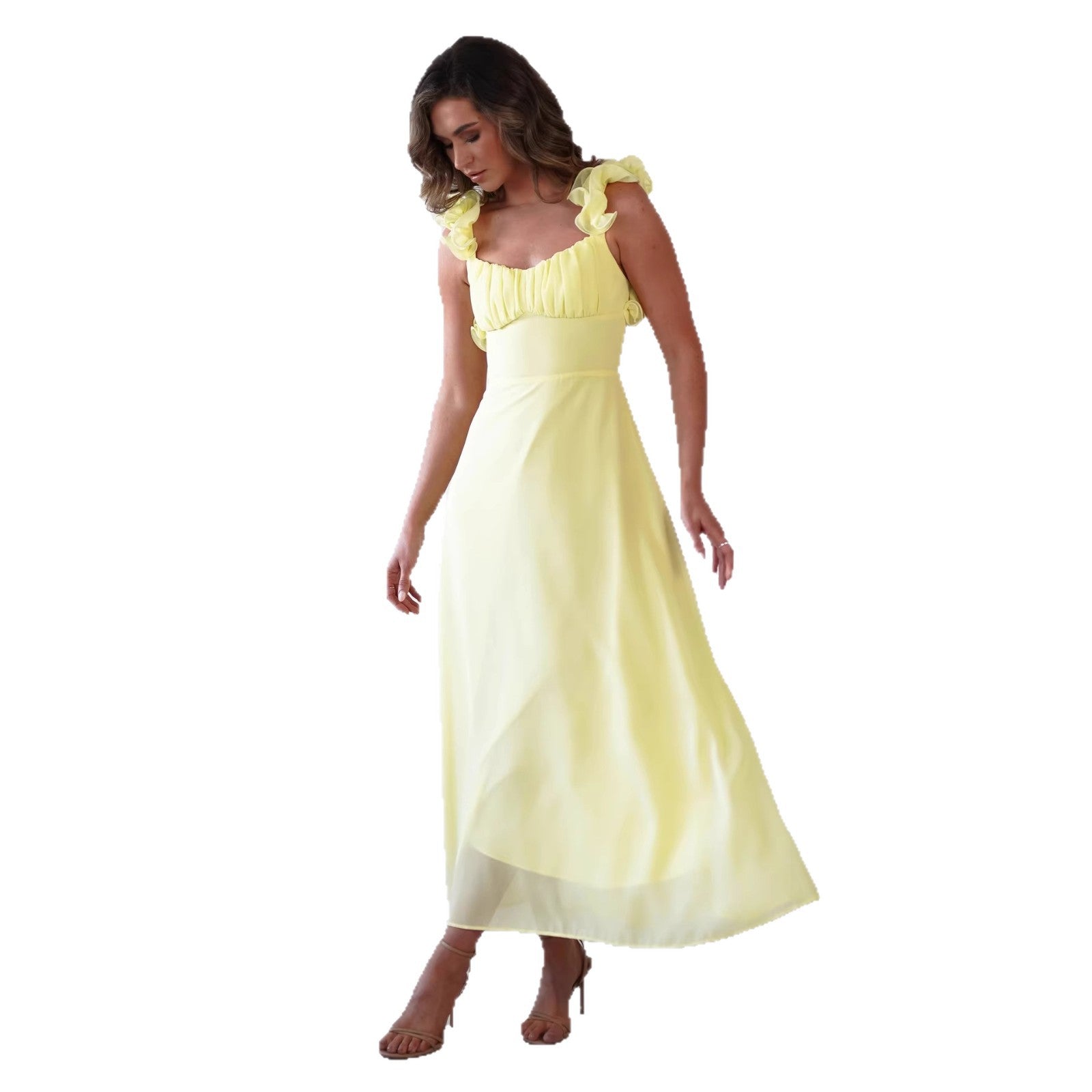 Damen Maxikleid mit verspielten Rüschendetails und elastischem Oberteil