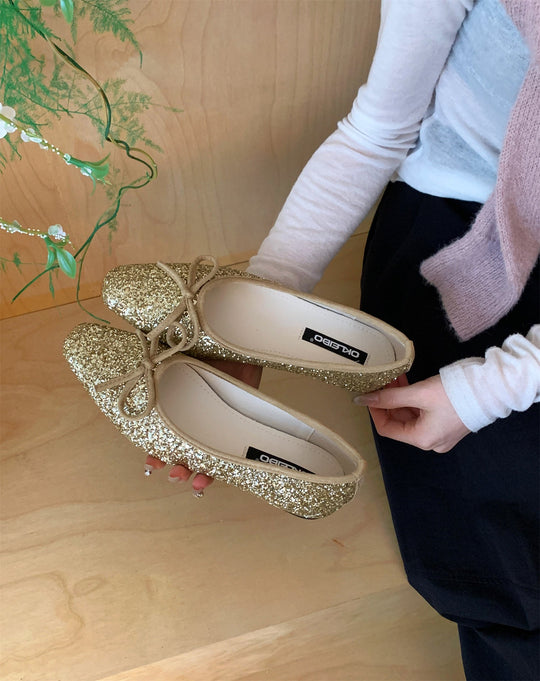 Damen Glitzernde Ballerinas mit eleganter Schleife und komfortabler Innensohle