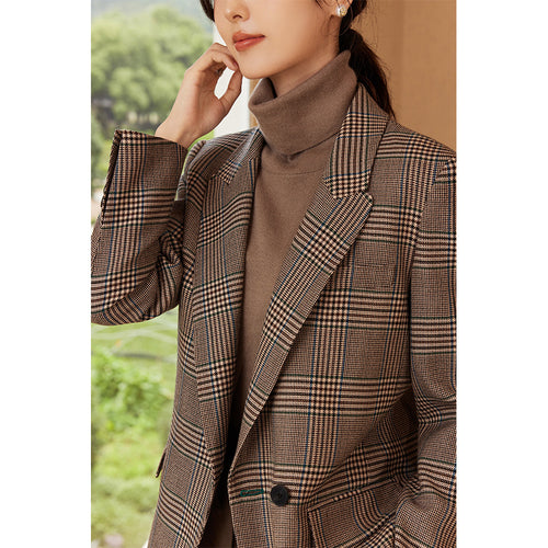 Damen Glencheck Oversize-Blazer mit strukturierter Schulter und Pattentaschen Shop Nory