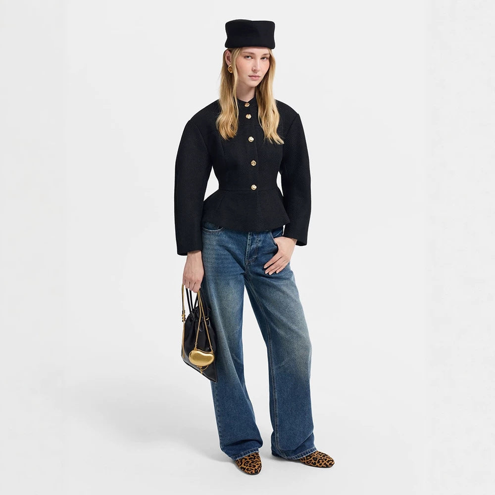 Damen Taillierte Jacke mit Peplum-Saum, strukturierter Webqualität und Zierknöpfen Shop Nory