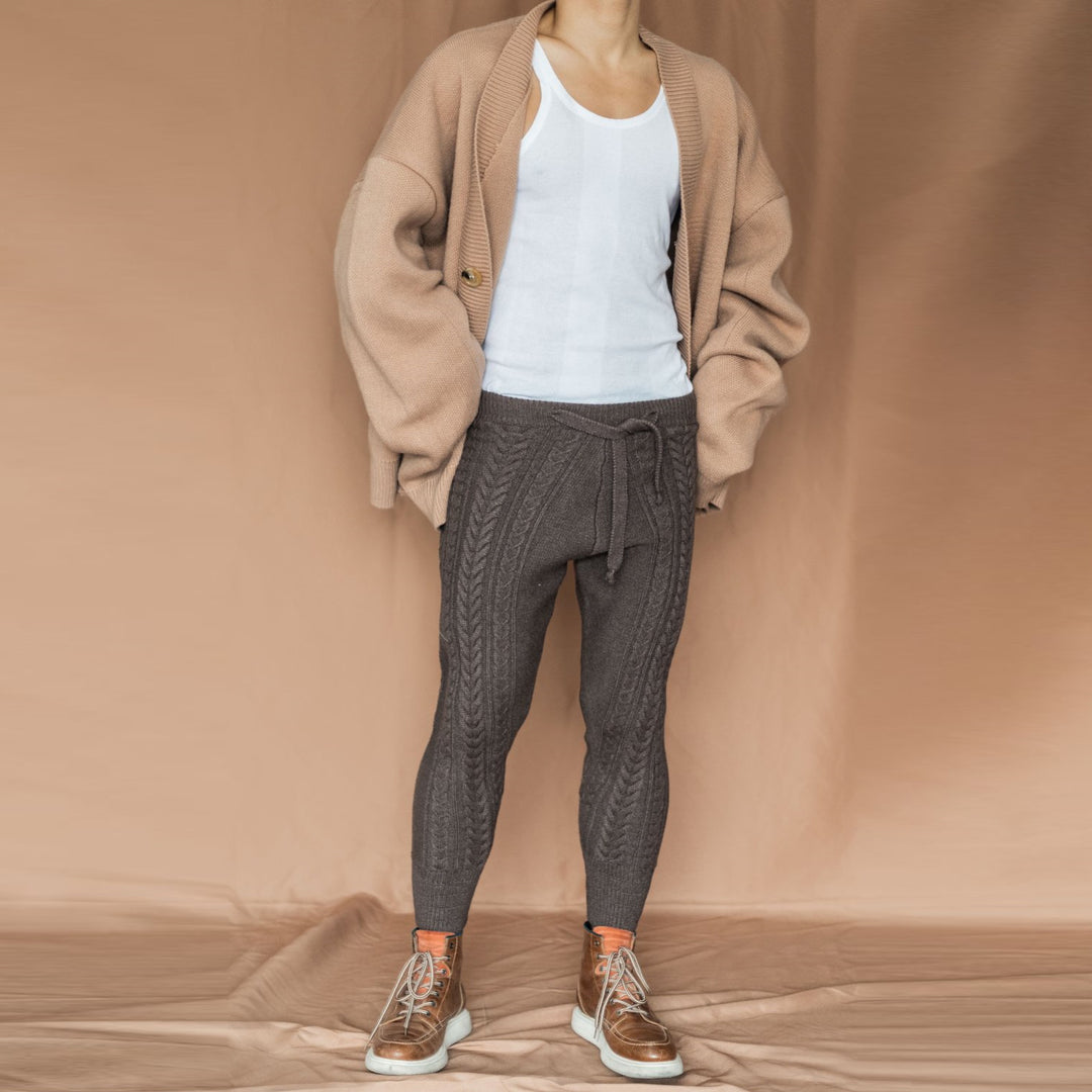 Damen Gestrickte Jogginghose mit Zopfmuster und hohem Bund Shop Nory