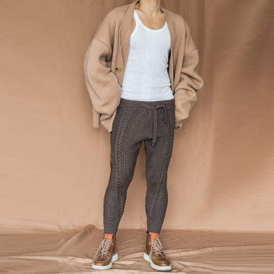 Damen Gestrickte Jogginghose mit Zopfmuster und hohem Bund Shop Nory