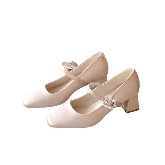 Damen Quadratische Mary‑Jane Pumps mit Riemchen, mittelhohem Blockabsatz und Kristallschnalle Shop Nory