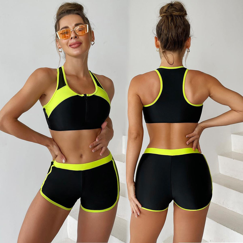 Damen Sportliches Bikini-Set mit kurzer Hose und Reißverschluss