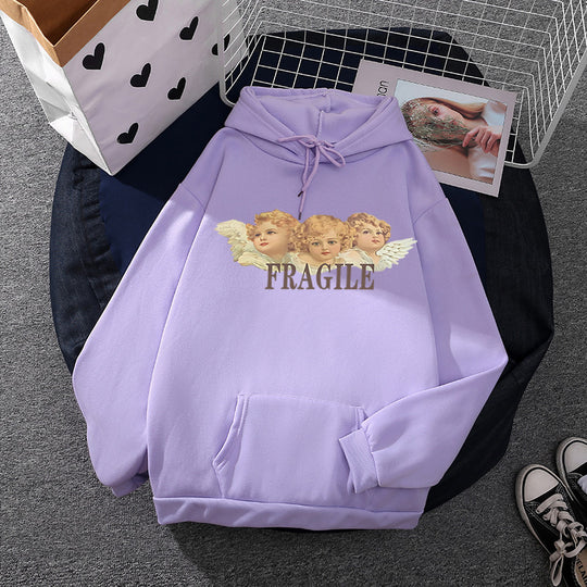 Damen nan leichter Oversize Kapuzenpullover mit Herz‑EKG‑Motiv, langen Kordeln und elastischem Bund Shop Nory
