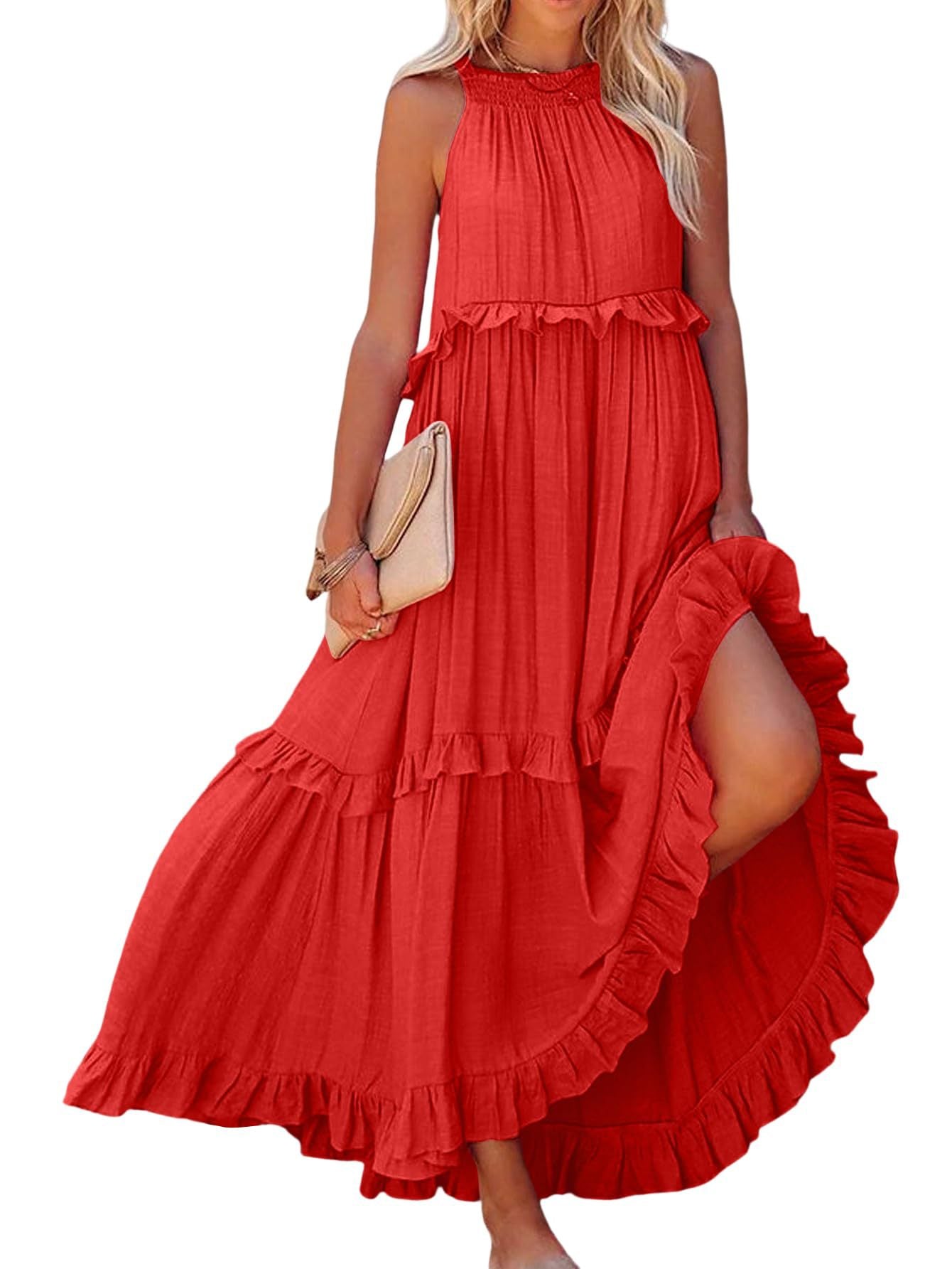 Damen Maxikleid mit einem eleganten Volant-Design und lockerem Schnitt