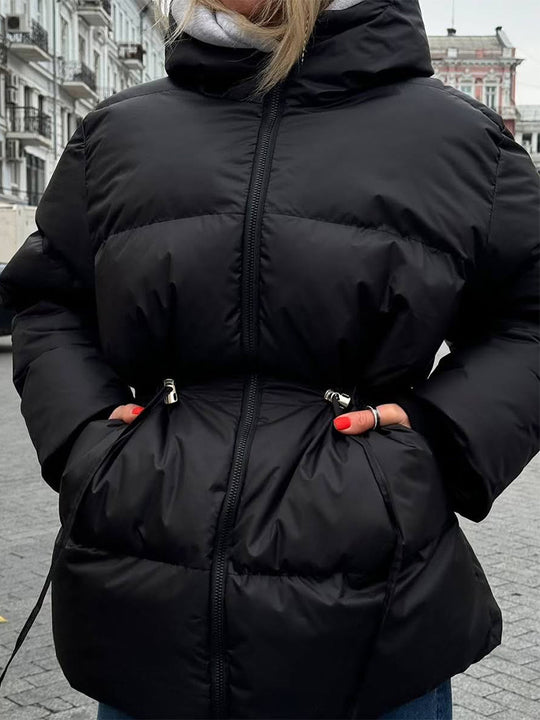 Damen Wattierte Taillierte Steppjacke mit Tunnelzug & hohem Stehkragen Shop Nory