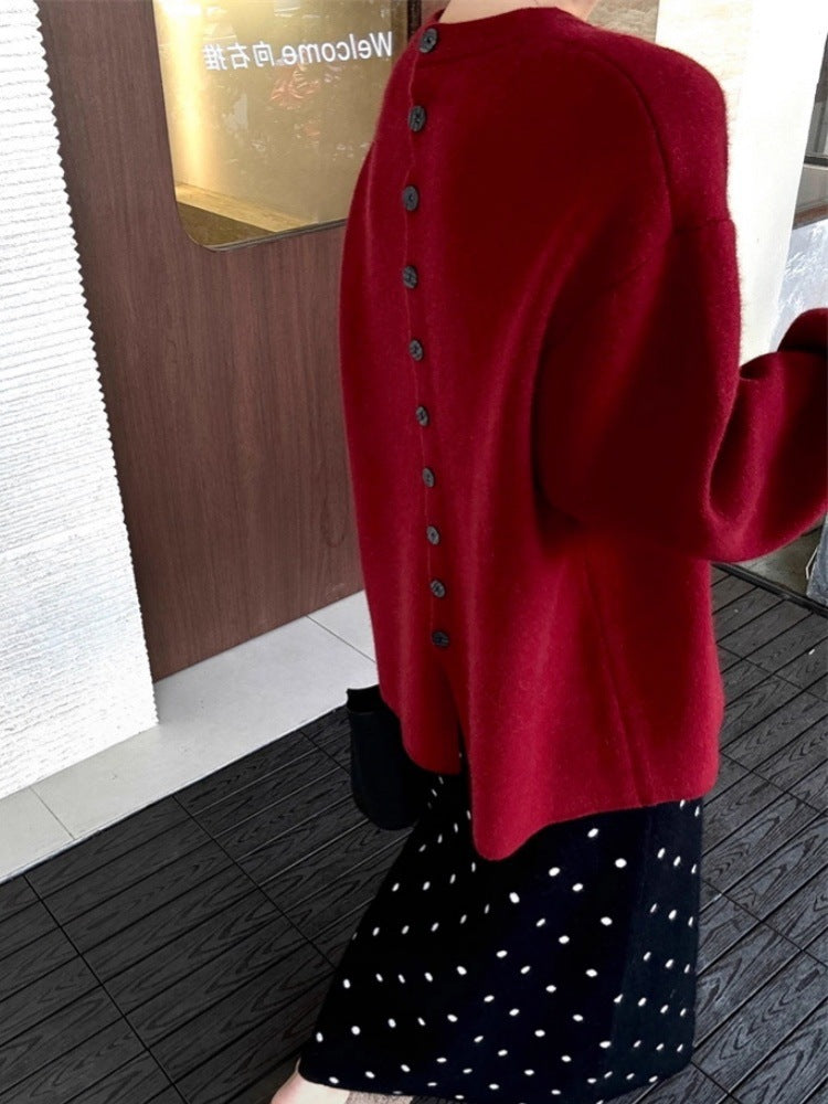 Damen Oversize-Feinstrickpullover mit Ballonärmeln und Knopfmanschette Shop Nory