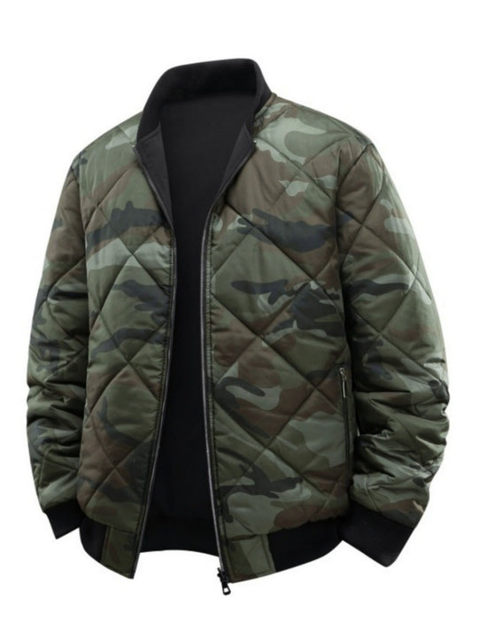 Herren Gestepptes Camouflage-Bomberjacke mit Rippbündchen und Zweiwege-Reißverschluss Shop Nory