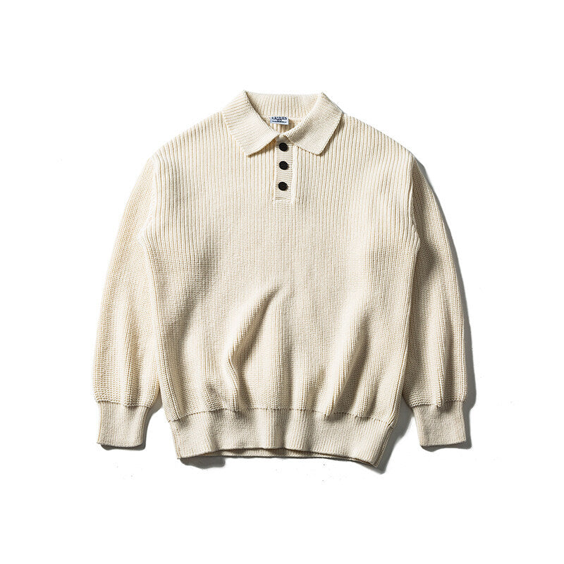 Herren Waffelstrick-Polopullover mit halber Knopfleiste und gerippten Bündchen Shop Nory