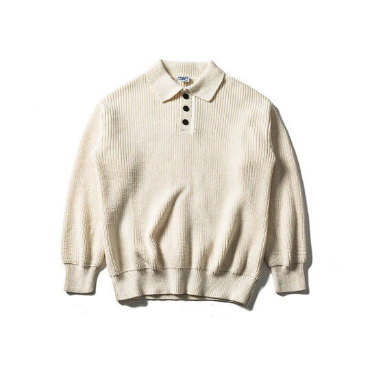 Herren Waffelstrick-Polopullover mit halber Knopfleiste und gerippten Bündchen Shop Nory