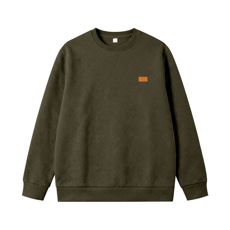 Unisex Texturierter Baumwoll-Crewneck-Sweatshirt mit Rautenstruktur und Lederpatch Shop Nory