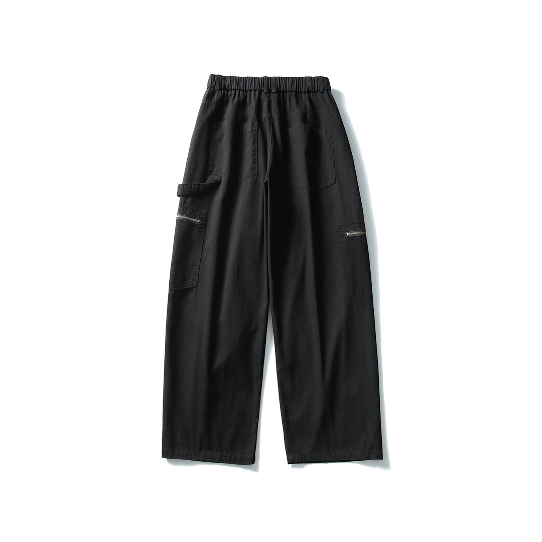 Damen Utility-Cargo-Hose mit weitem Bein, hohem elastischem Bund und Reißverschlusstaschen Shop Nory