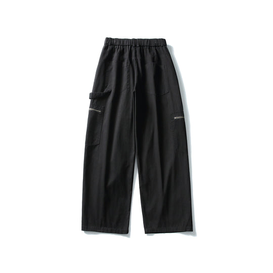Damen Utility-Cargo-Hose mit weitem Bein, hohem elastischem Bund und Reißverschlusstaschen Shop Nory