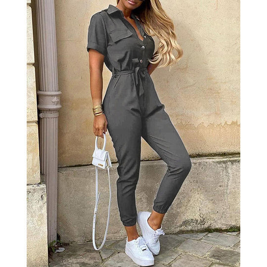 Damen Kurzarm-Utility-Overall mit Taillenbindegürtel und schmalem Joggerbein Shop Nory