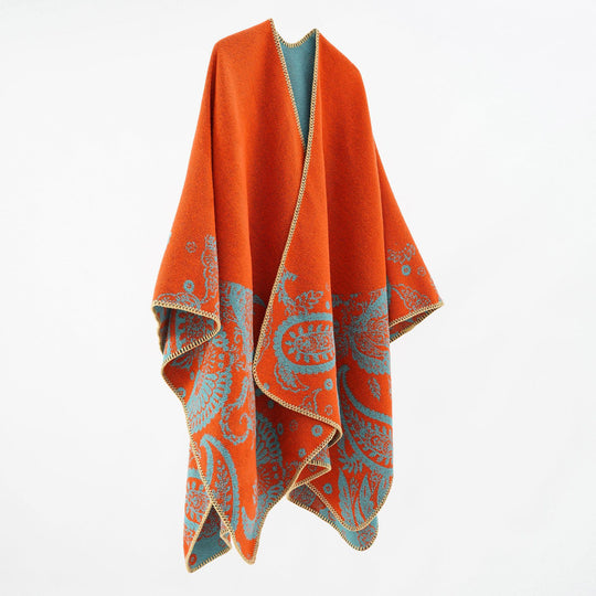 Damen Feines Woll-Cape im Überwurfstil mit kontrastierender Border-Jacquard Shop Nory