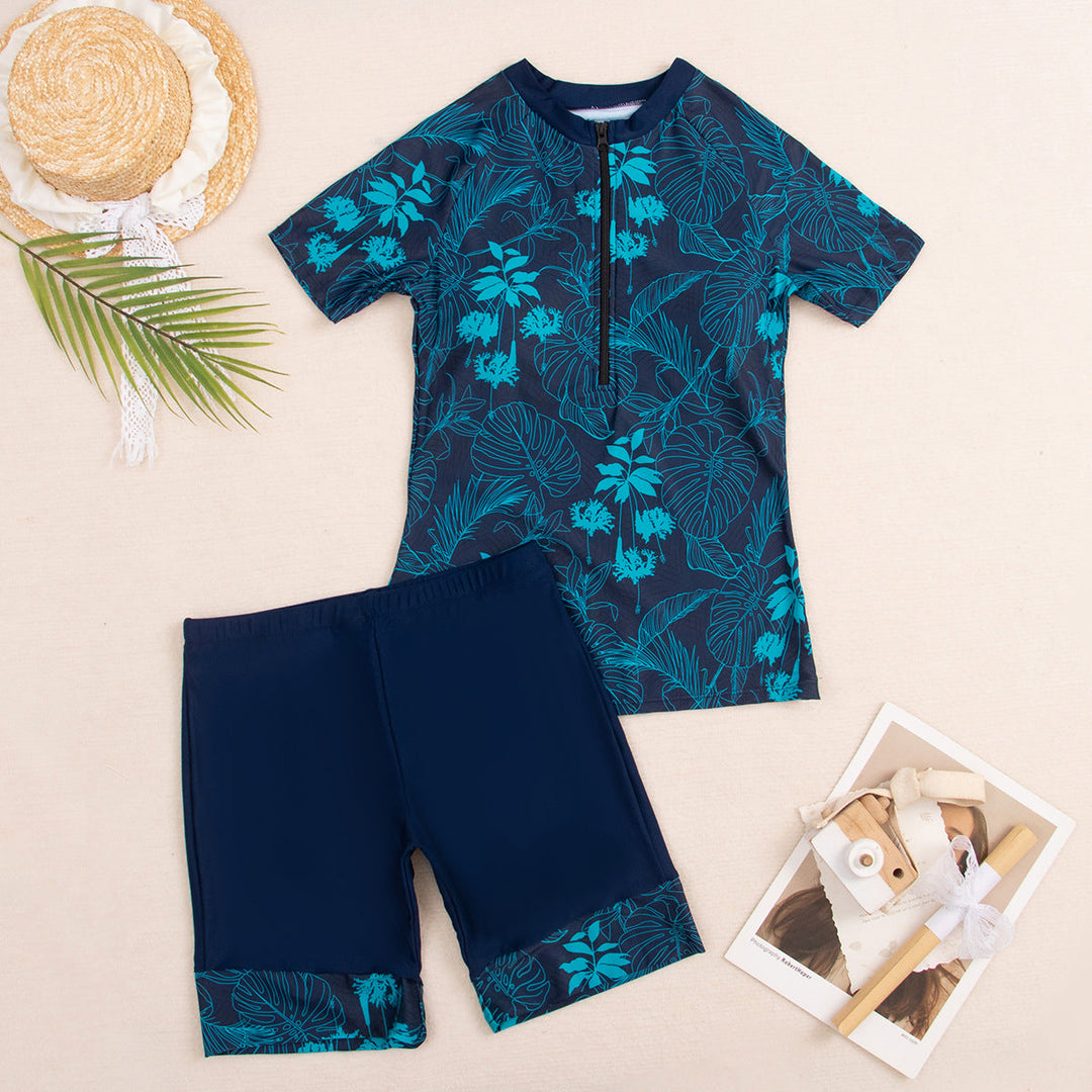 Damen Sportlicher Zweiteiler Badeanzug mit modernem Floral-Design Shopnory