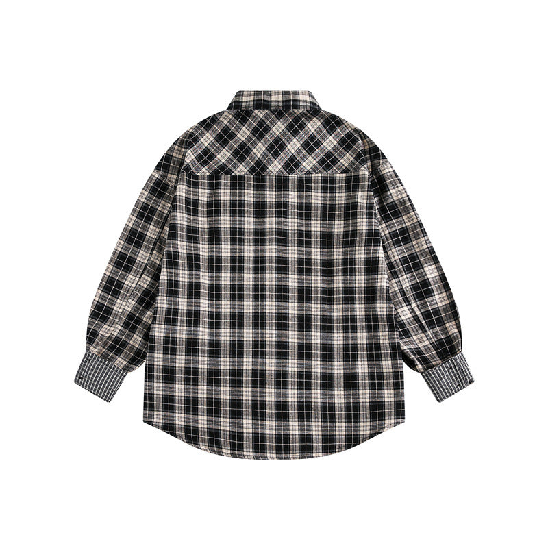 Unisex Oversize Hemdjacke im Karomuster mit asymmetrischer Brusttasche und Kontrastmanschetten Shop Nory