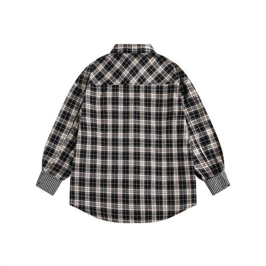Unisex Oversize Hemdjacke im Karomuster mit asymmetrischer Brusttasche und Kontrastmanschetten Shop Nory