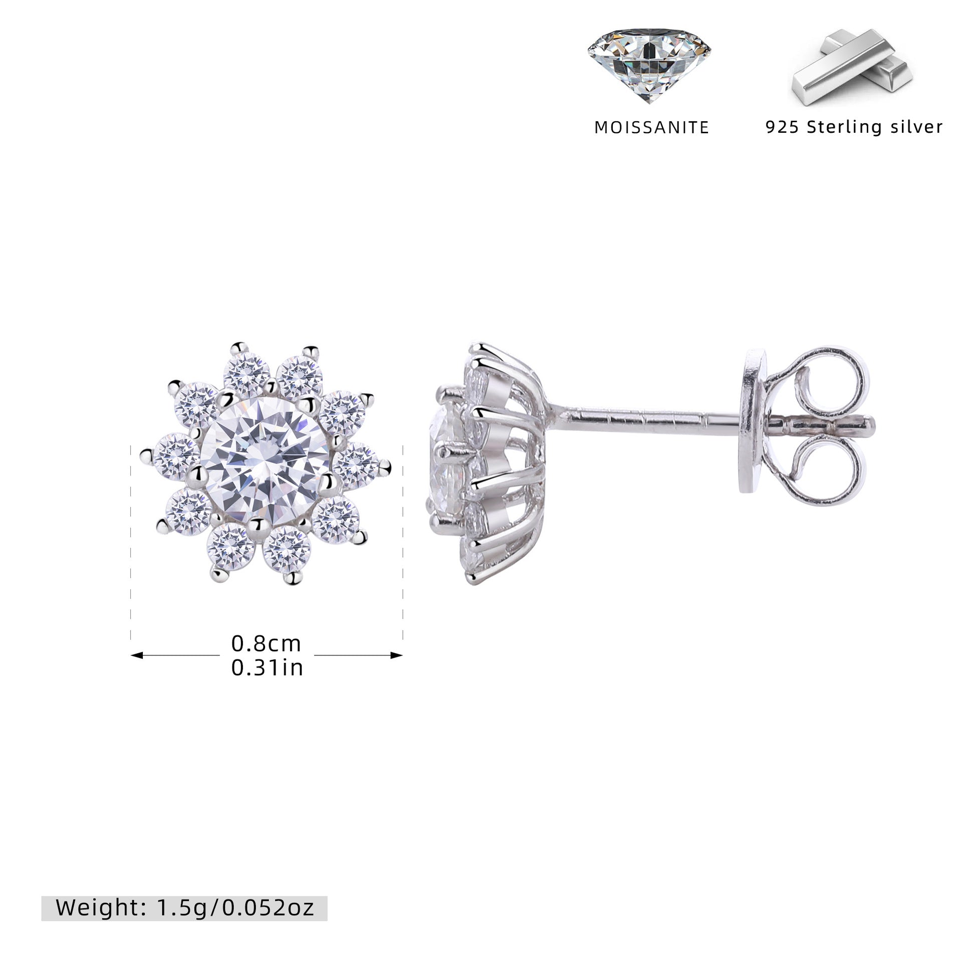 Damen Ohrstecker mit luxuriösem Moissanit-Blütenmotiv aus hochwertigem 925 Sterling Silber Shop Nory