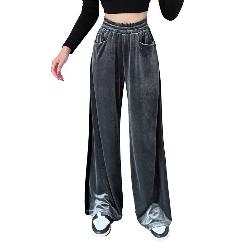 Damen Weite Samt-Hose mit elastischem Bund und praktischen Taschen Shopnory