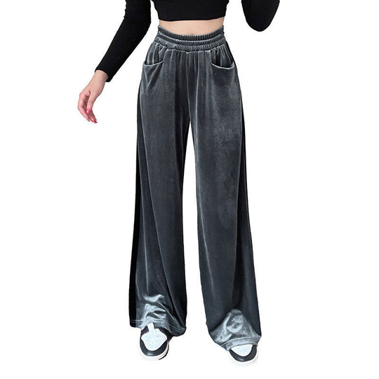 Damen Weite Samt-Hose mit elastischem Bund und praktischen Taschen Shopnory