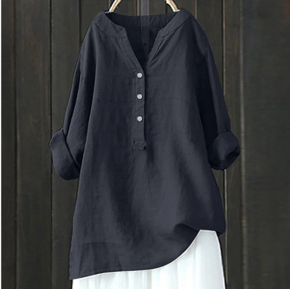 Damen Leinenbluse mit halbem Knopfverschluss und lässigem Schnitt