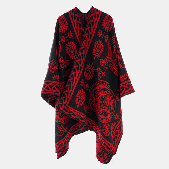 Damen Oversize-Cape mit ornamentalem Jacquard und asymmetrischem Zipfelsaum Shop Nory