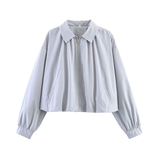 Damen Leichte Cropped‑Übergangsjacke mit Hemdkragen, Reißverschluss und elastischen Bündchen Shop Nory