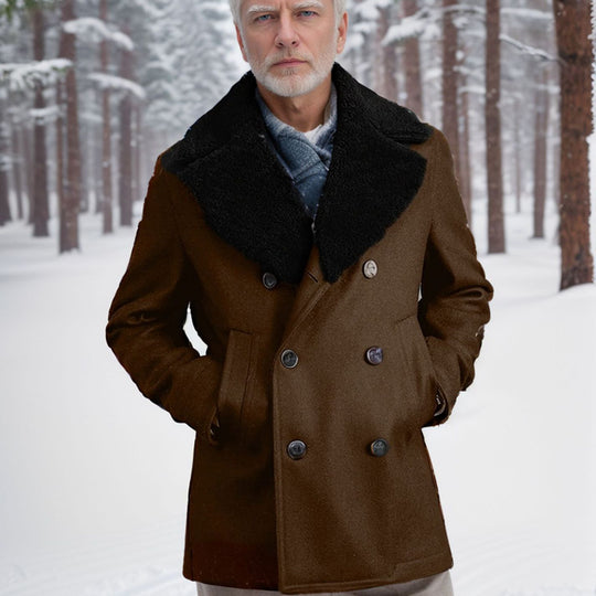 Herren Kurzmantel im Pea‑Coat‑Stil aus Wollmix mit voluminösem Teddykragen und Eingrifftaschen Shop Nory