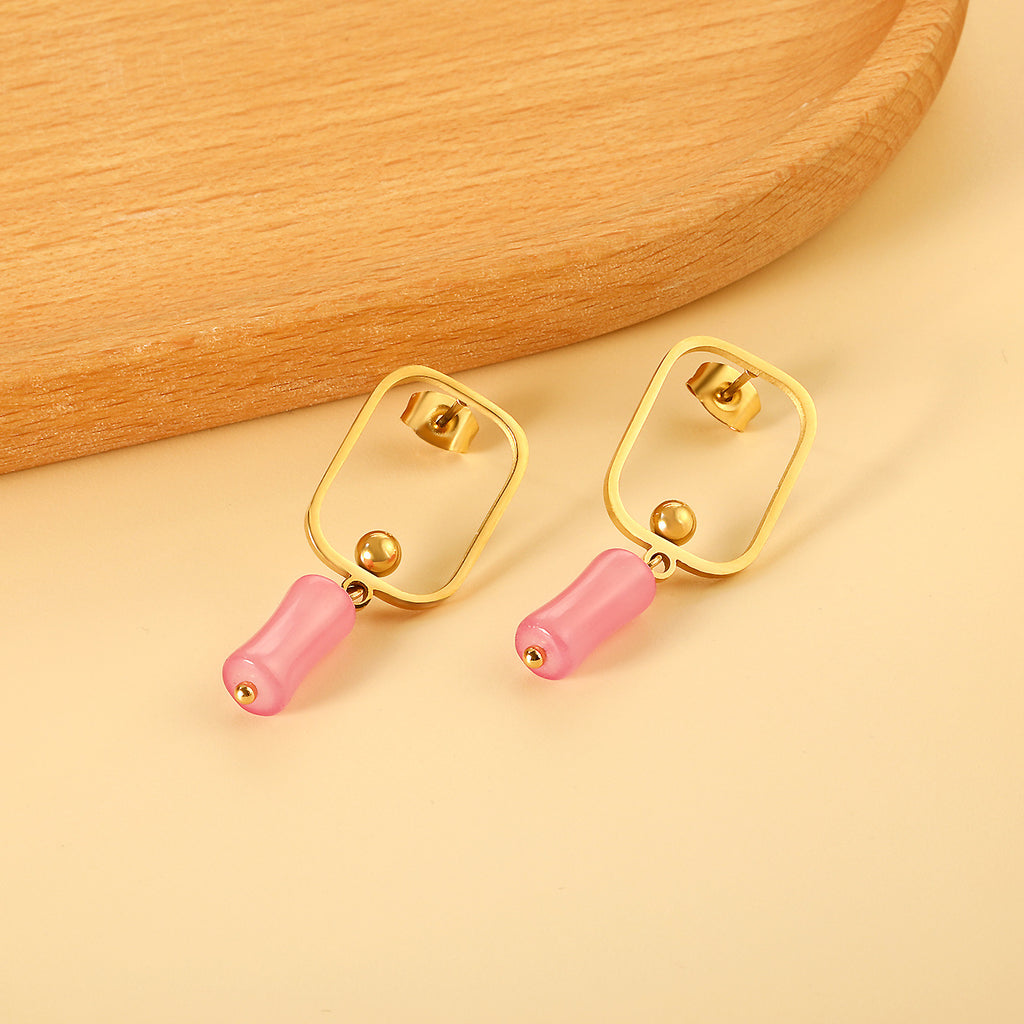 Damen Hängende Ohrstecker mit modernem, rechteckigem Design und buntem Kristallanhänger Shop Nory