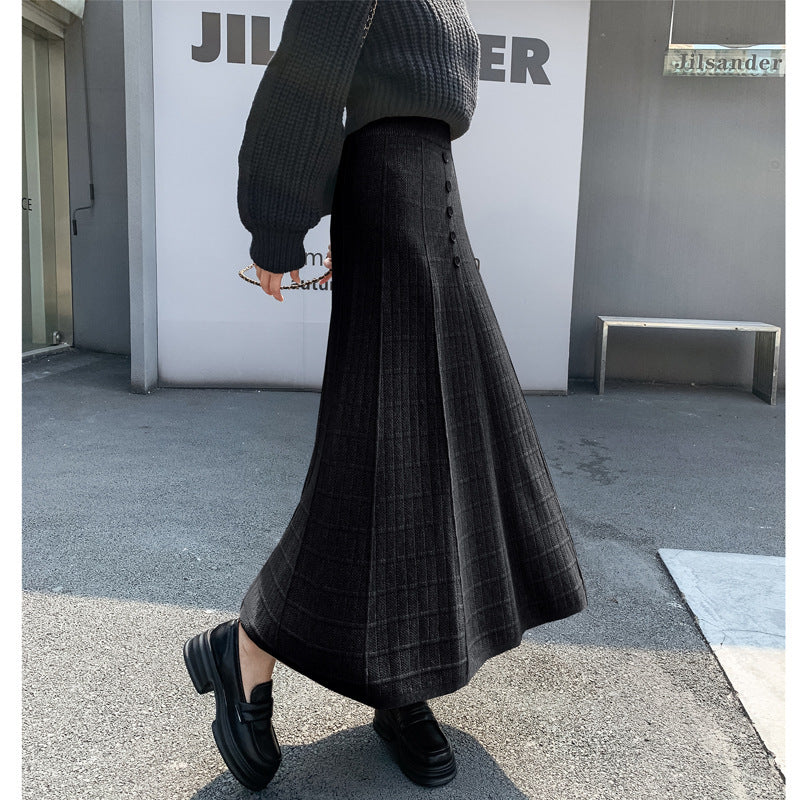 Damen Langer Plissee-Rock mit Knopfdetails Shop Nory